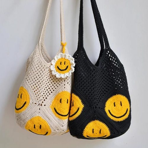 手工DIY钩织材料包笑脸包菜篮子单肩包气质ins风自制解闷