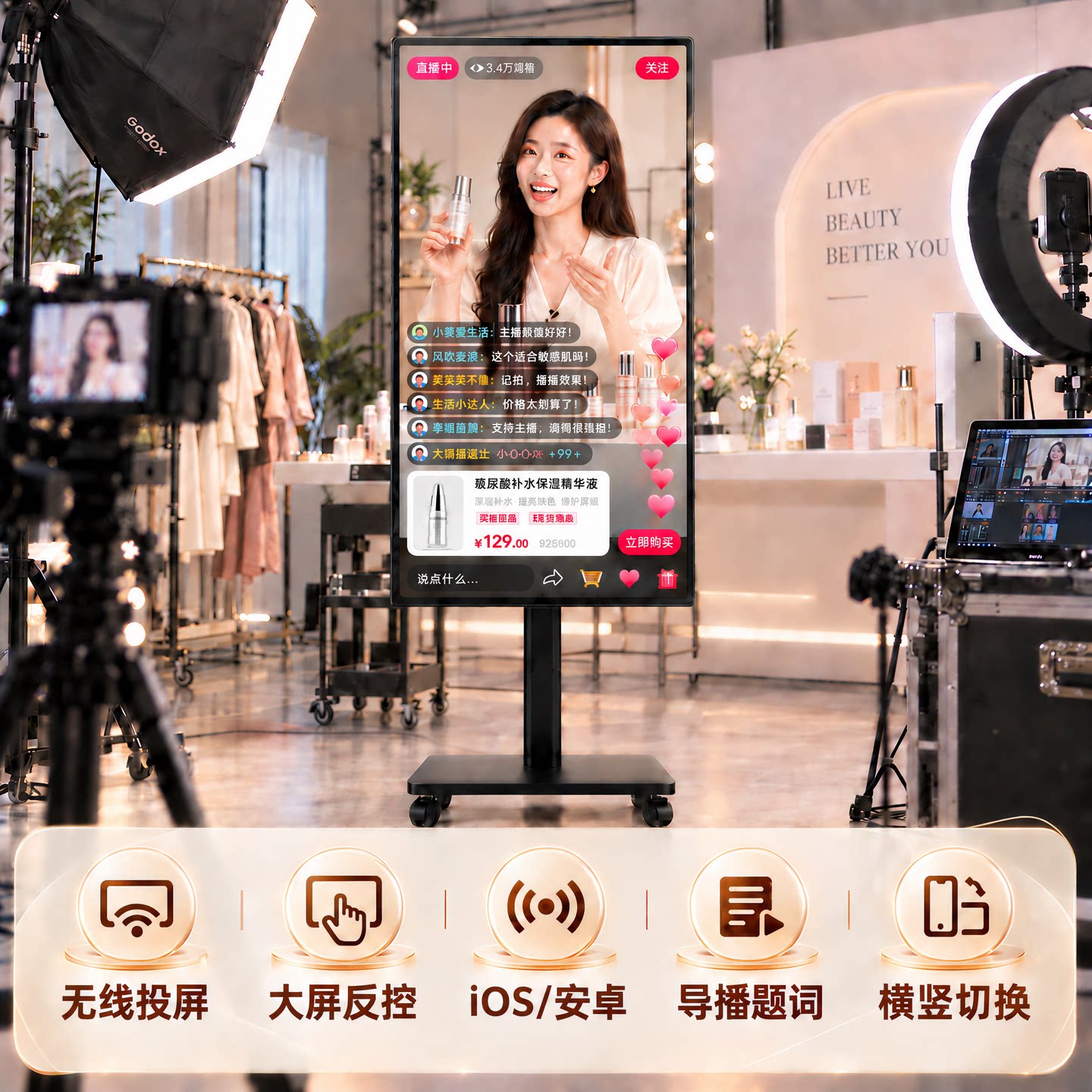 网红手机抖音直播竖屏43寸智能触摸无线投屏专用大屏幕提词显示器