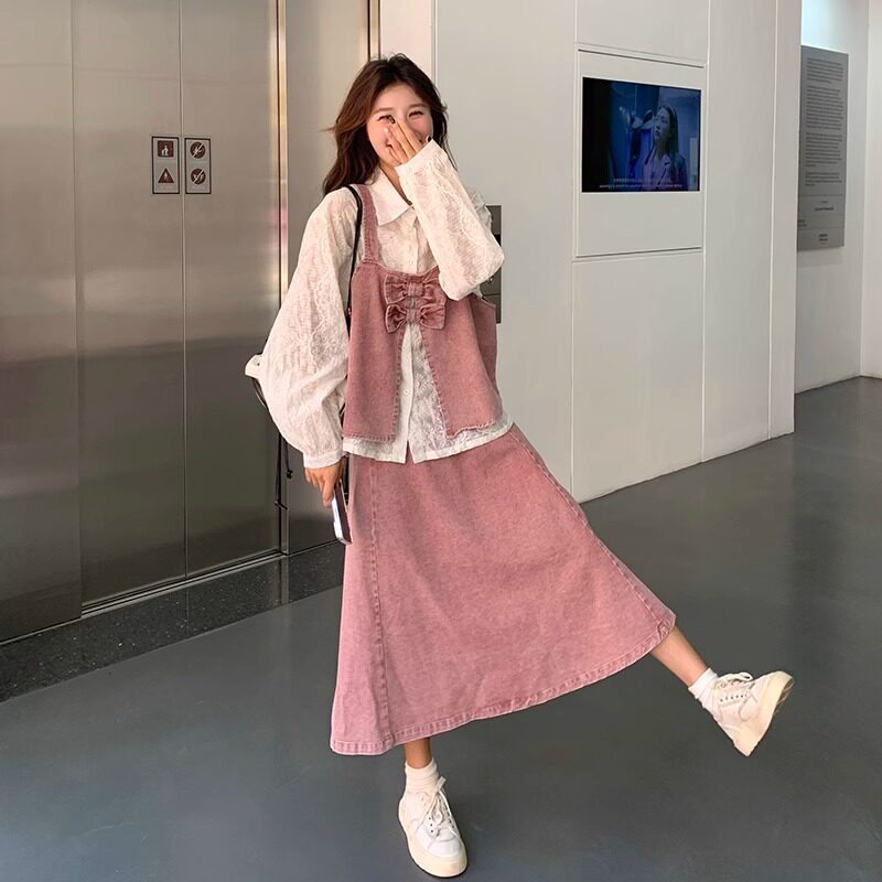 绝美穿搭衬衫吊带半身裙三件套