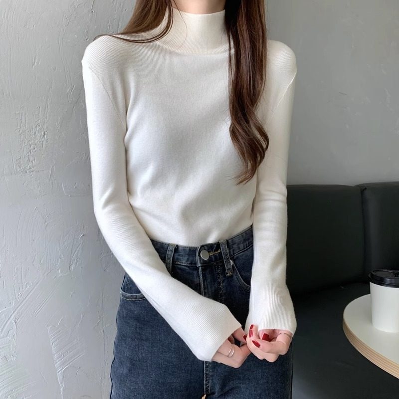 洋气内搭白色半高领打底衫女