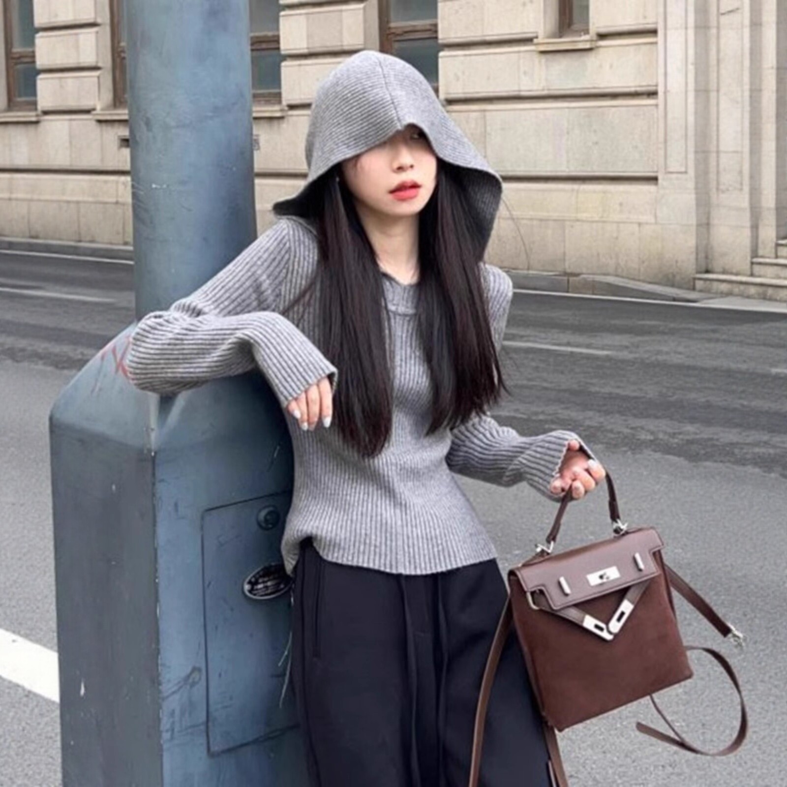 日系连帽卫衣针织衫女秋冬新款