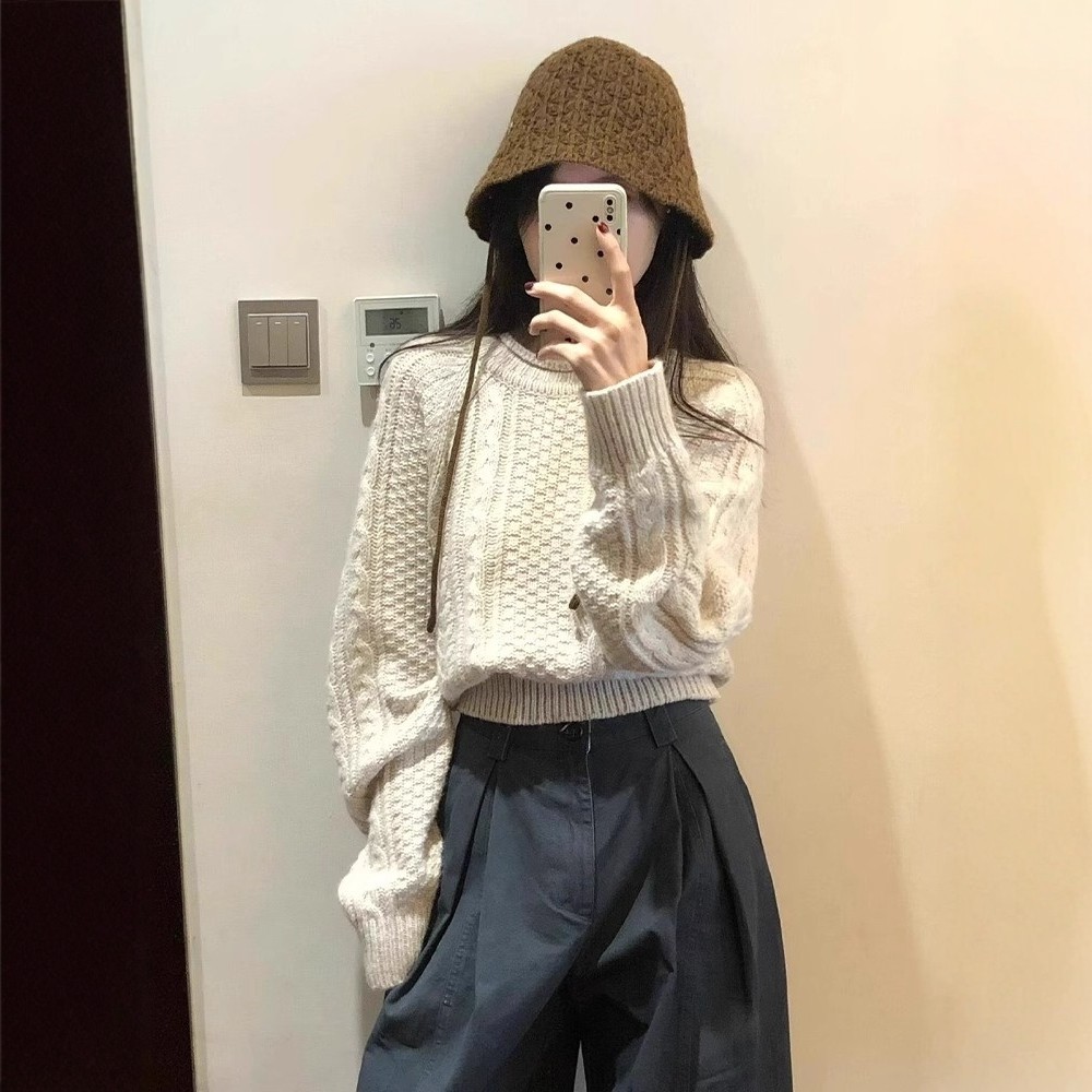 日系慵懒高级感麻花针织衫女秋冬