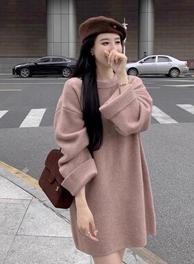 日系温柔慵懒风粉色针织衫女秋冬