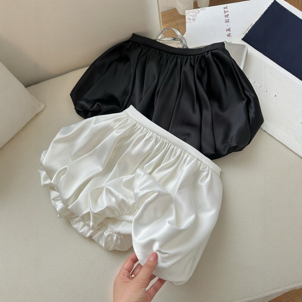 日系高级感缎面a字短裙女