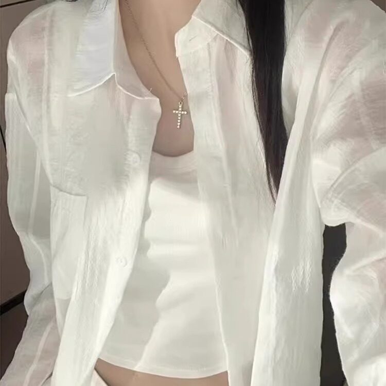 薄款白色防晒衬衫女亚麻气质