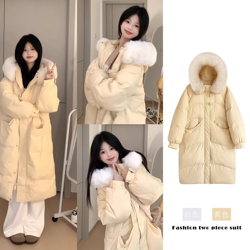 日系连帽中长款羽绒棉服女款冬季洋气轻薄小棉袄外套超好看高级感