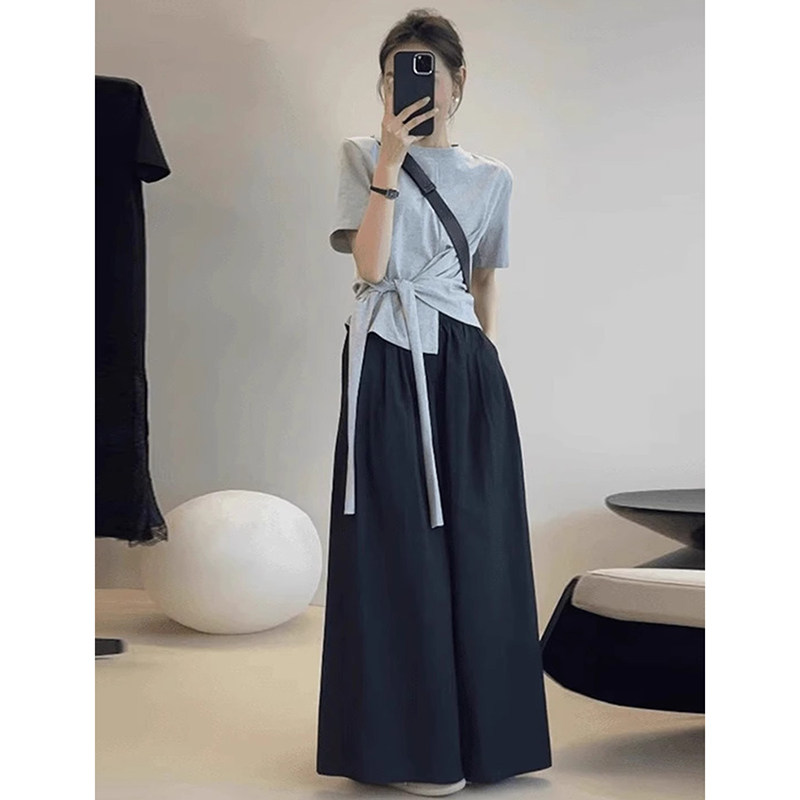 减龄设计上衣休闲阔腿裤两件套女