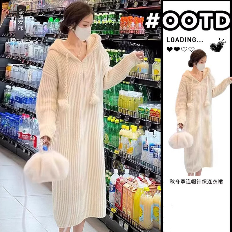 慵懒连帽卫衣针织连衣裙女