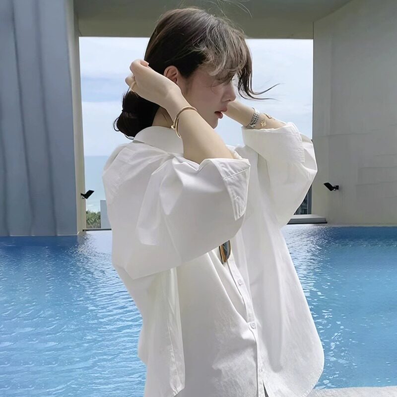 白色衬衫女小个子宽松别致长袖