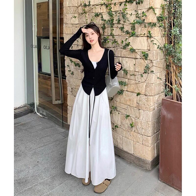 大码白色吊带连衣裙女开衫显瘦