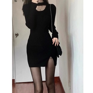 日系黑丝包臀性感连衣裙女2025年新款春秋御姐紧身内搭辣妹短裙子