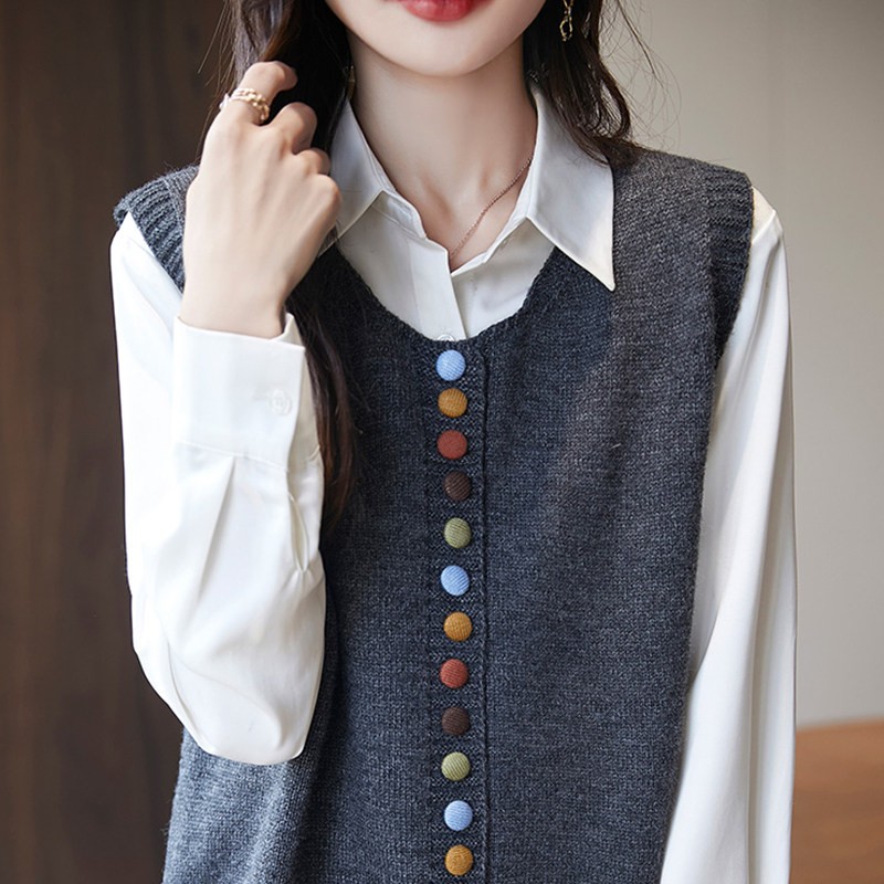 彩扣坎肩无袖背心外套女士