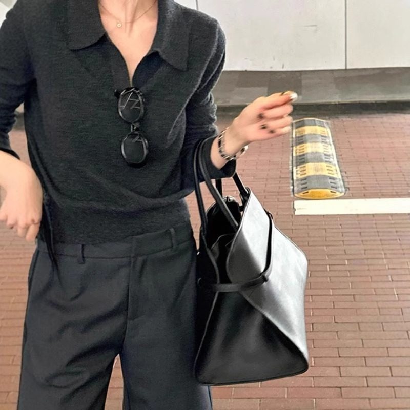 气质长袖翻领针织衫女软糯毛衣