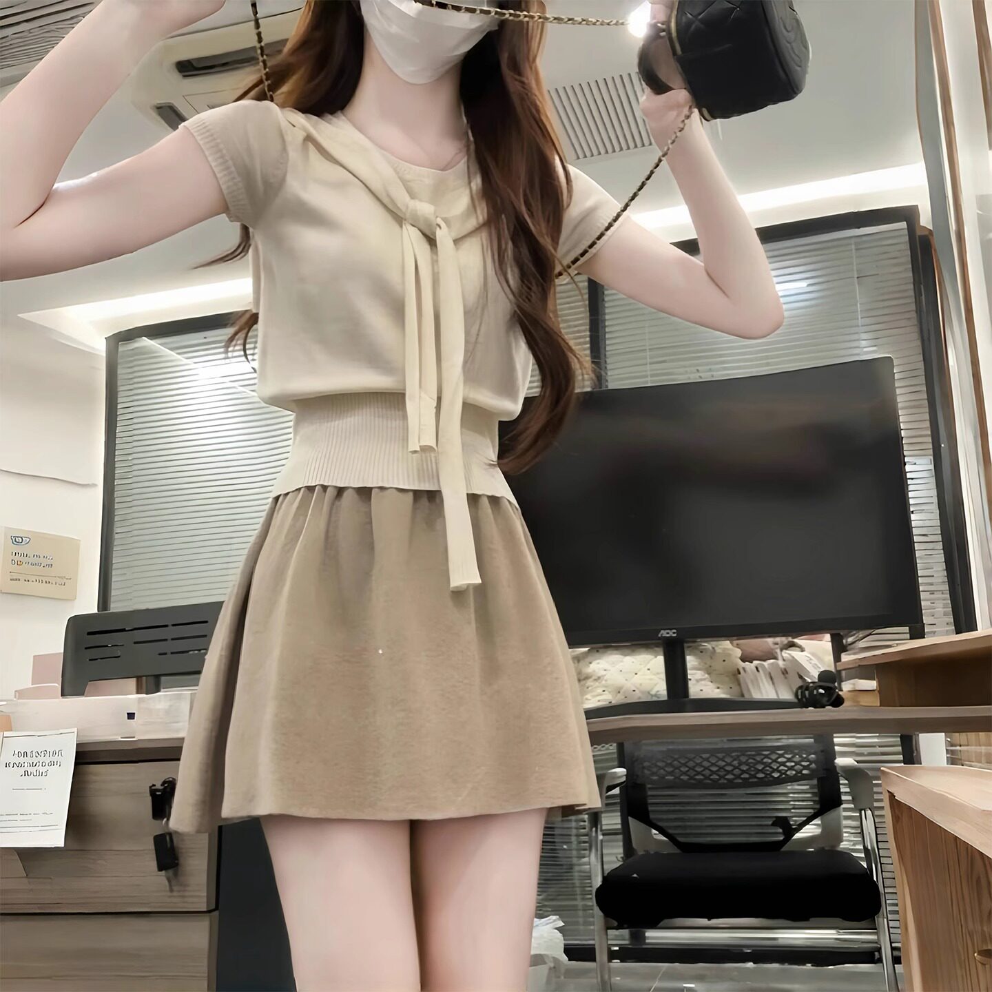 披肩上衣收腰掐腰连衣裙女