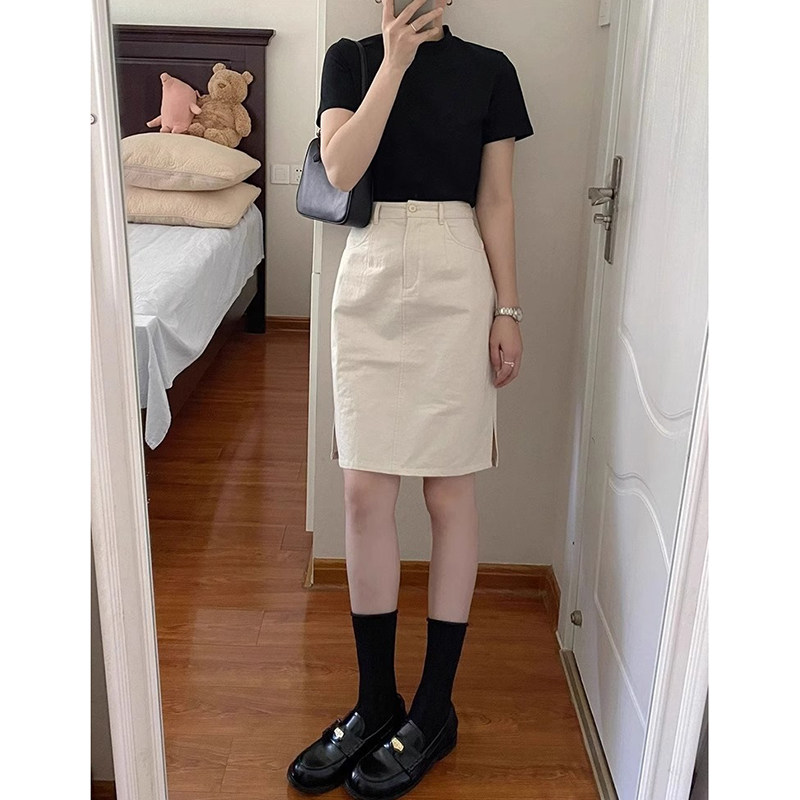 高级感白色开叉半身裙女