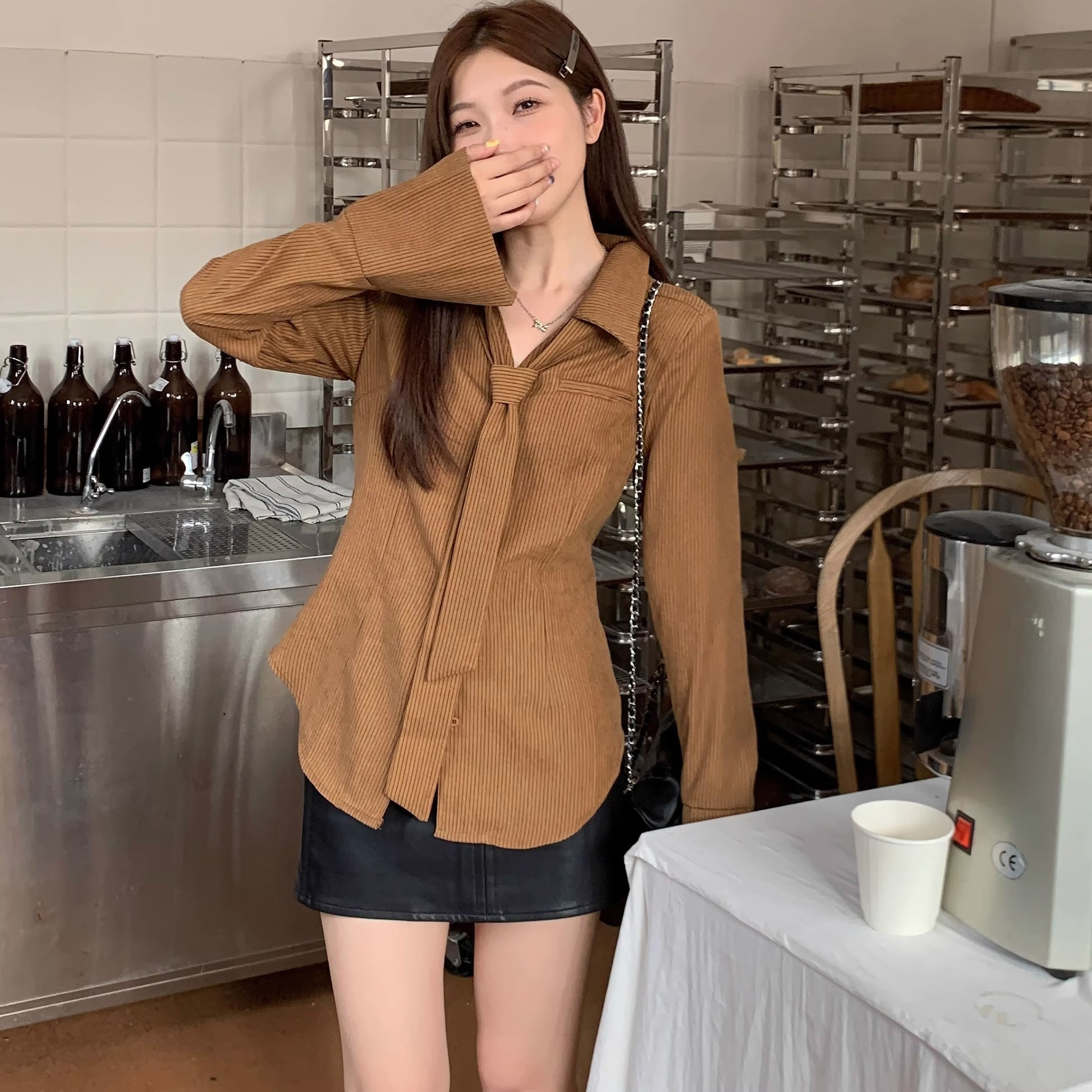 美拉德长袖收腰衬衫女衬衣显瘦