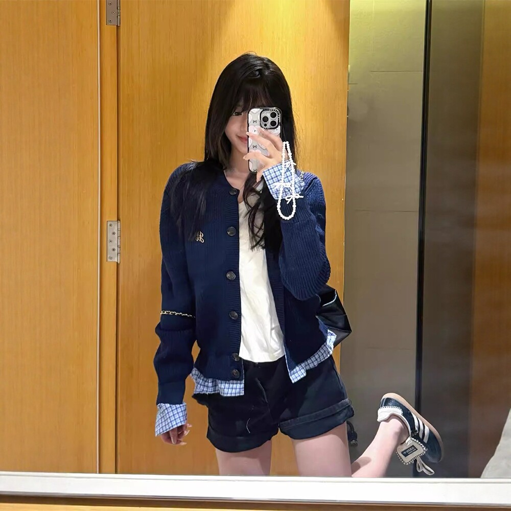 日系假两件针织开衫毛衣女秋季