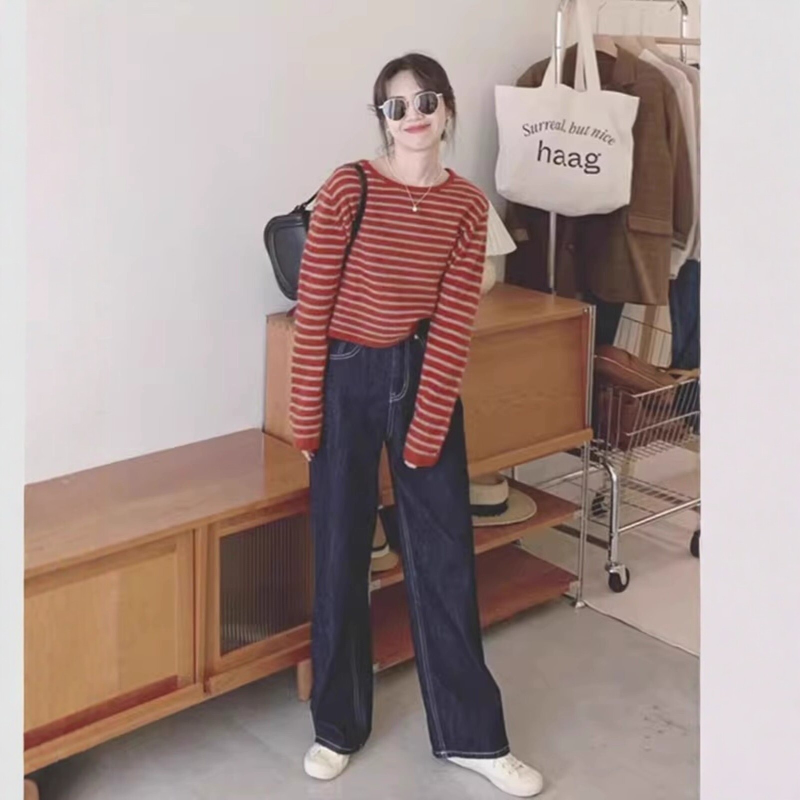 日系条纹针织衫女秋冬季超好看