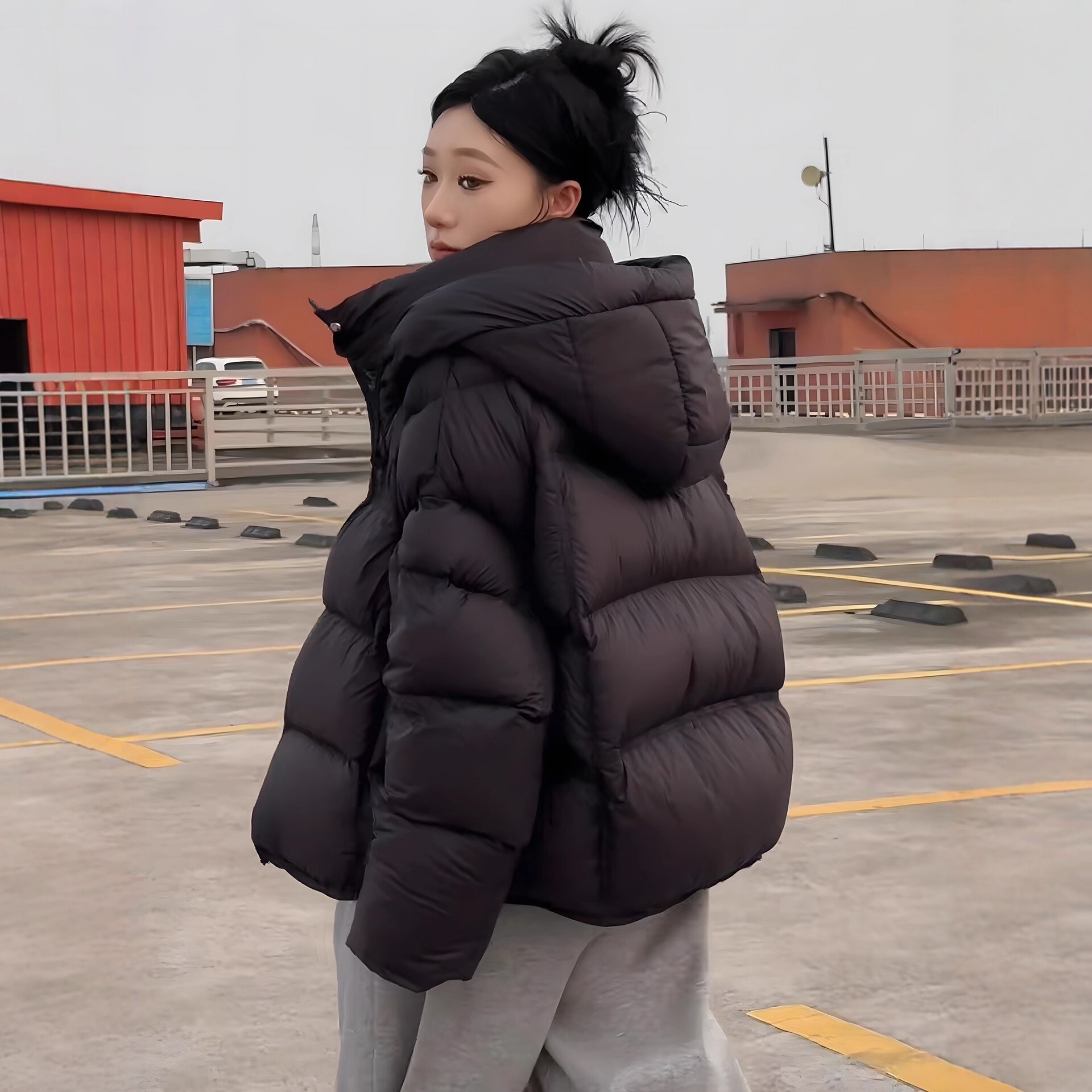 日系连帽羽绒服女冬季新款外套