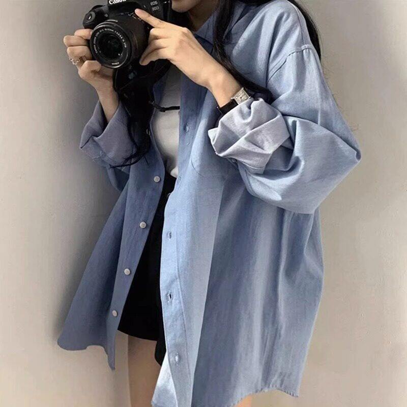 宽松显瘦长袖防晒衬衫外套女上衣图片
