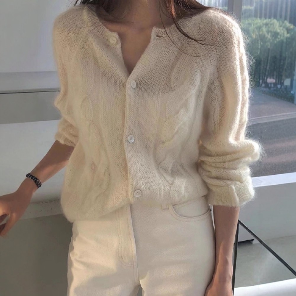 日系马海毛针织开衫女薄款春秋