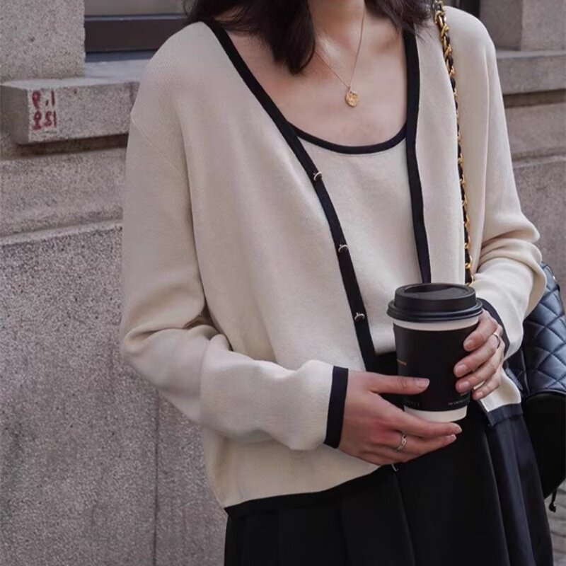 短款针织开衫v领毛衣外套吊带