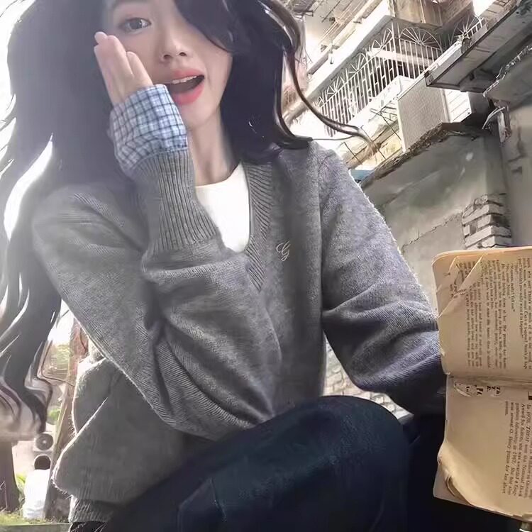 假两件慵懒风毛衣女内搭打底上衣