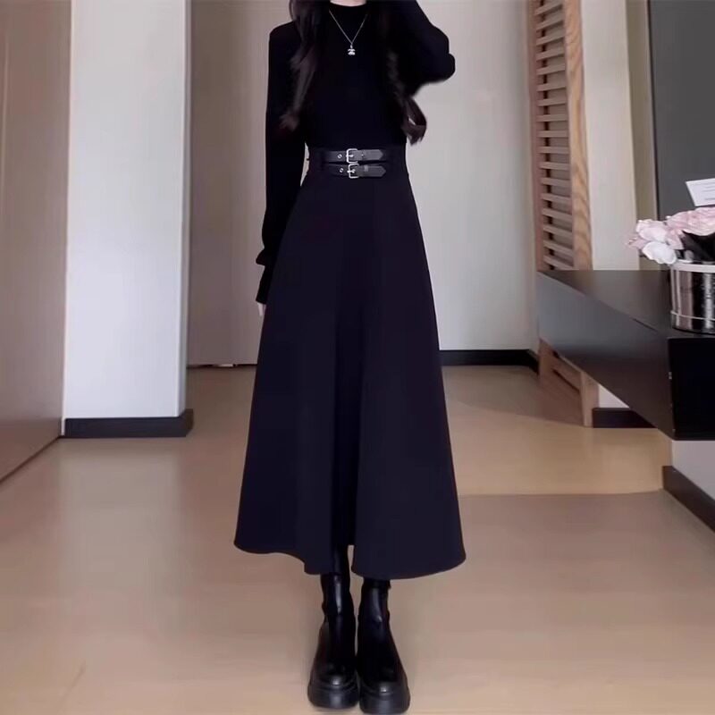 连衣裙韩版冬季高级感收腰长裙