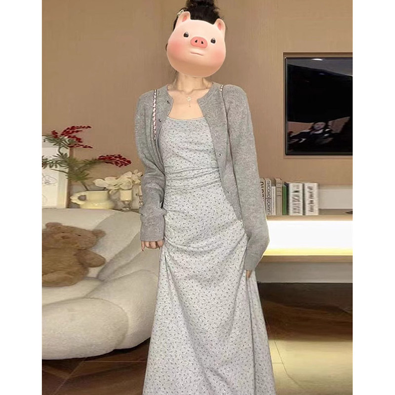 法式吊带温柔风碎花连衣裙女