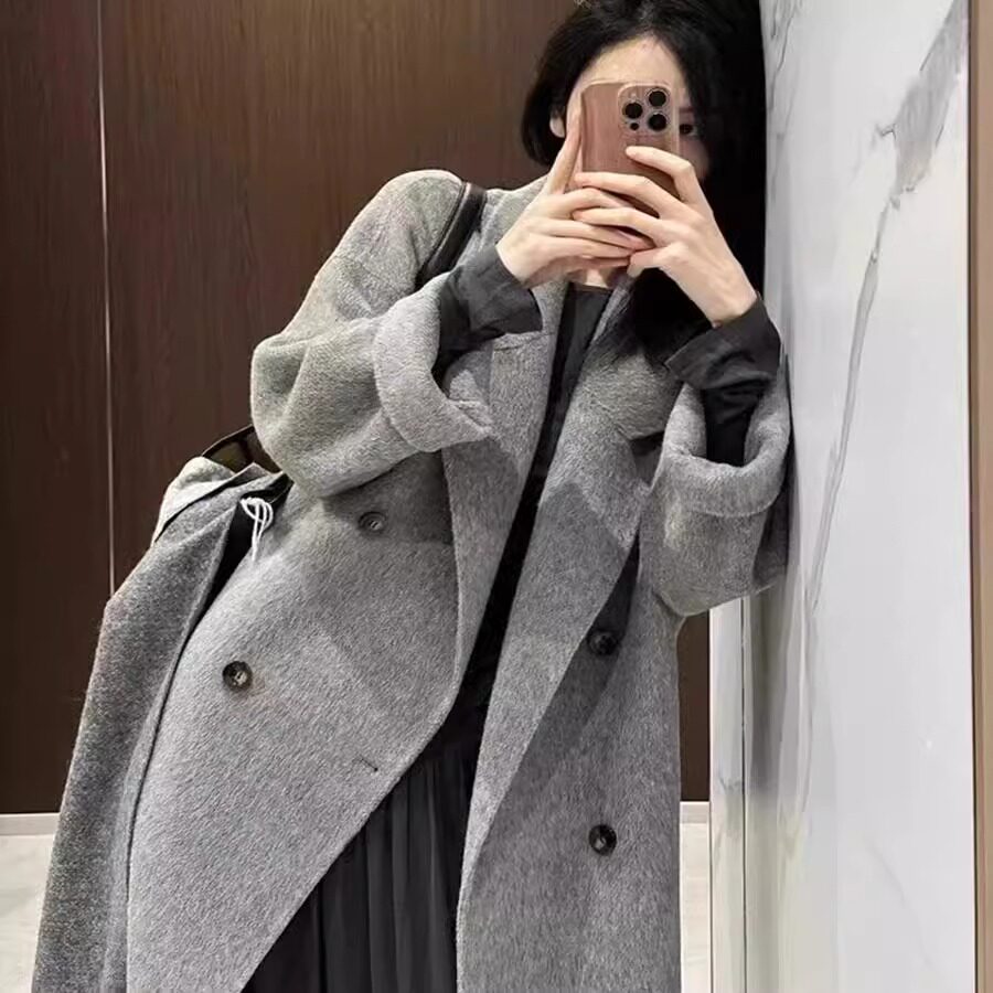 灰色羊绒大衣女高级感双面呢