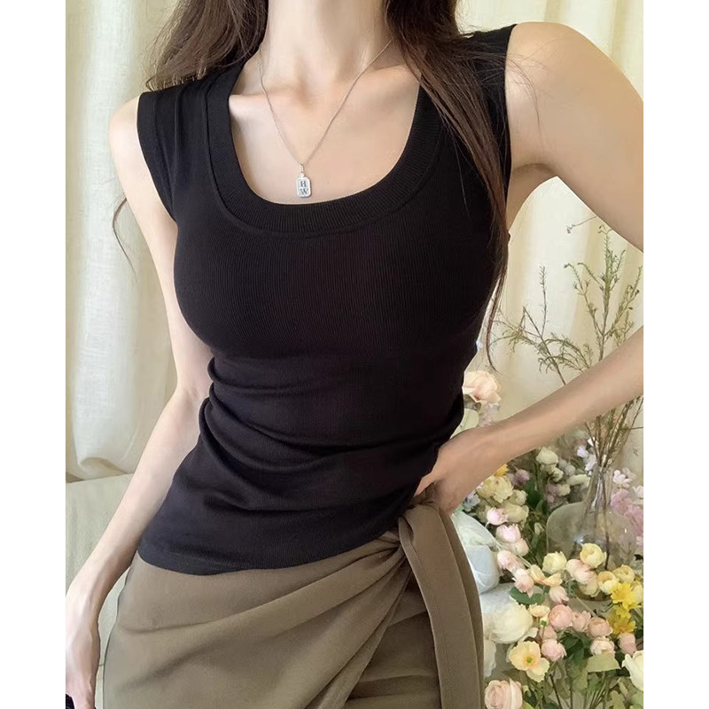 针织背心女盐系黑色冰丝