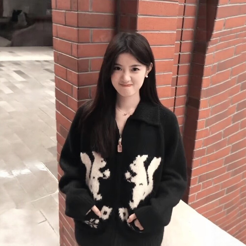 日系针织开衫女春秋季polo领外套