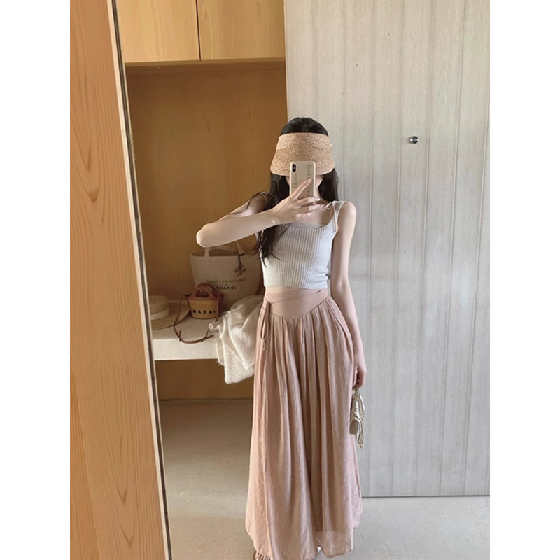 别致甜辣妹棉麻阔腿裤女飘飘裤裙