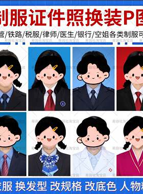 P图铁路税务律师城管职业照证件照PS精修照片换装衣服改底色尺寸