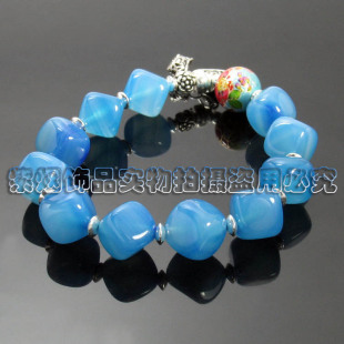 紫烟饰品925纯银镶嵌天然巴西玛瑙 海蓝手链手串气质百搭做工精良