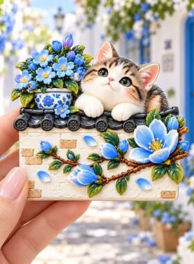 可爱治愈兔子猫咪大号树脂3D浮雕冰箱贴磁铁黑板贴磁吸装饰品礼品
