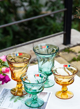 酒杯ins田园风fostoria鸡尾酒调酒彩色水晶玻璃欧式奢华中古摆件