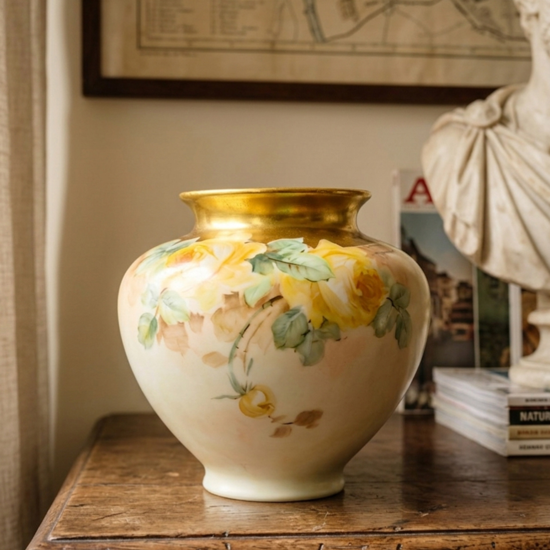 花瓶ins田园风复古欧式手绘玫瑰陶瓷精致奢华高颜值插花装饰摆件