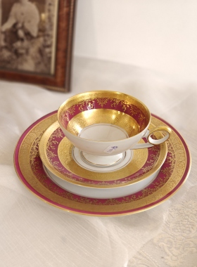德国DW蚀刻描金宫廷风一杯双蝶茶杯