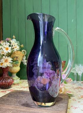 冷水壶ins风彩色玻璃紫色精致带把手大容量果汁壶美式家居中古