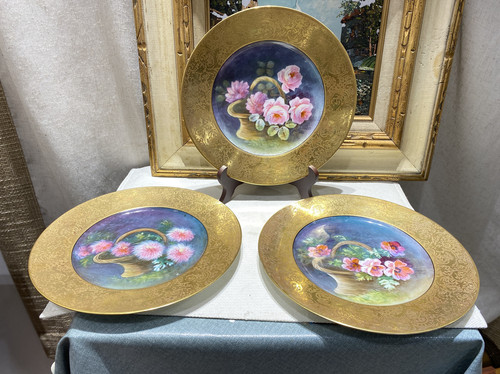 新品利摩日手绘花篮装饰盘