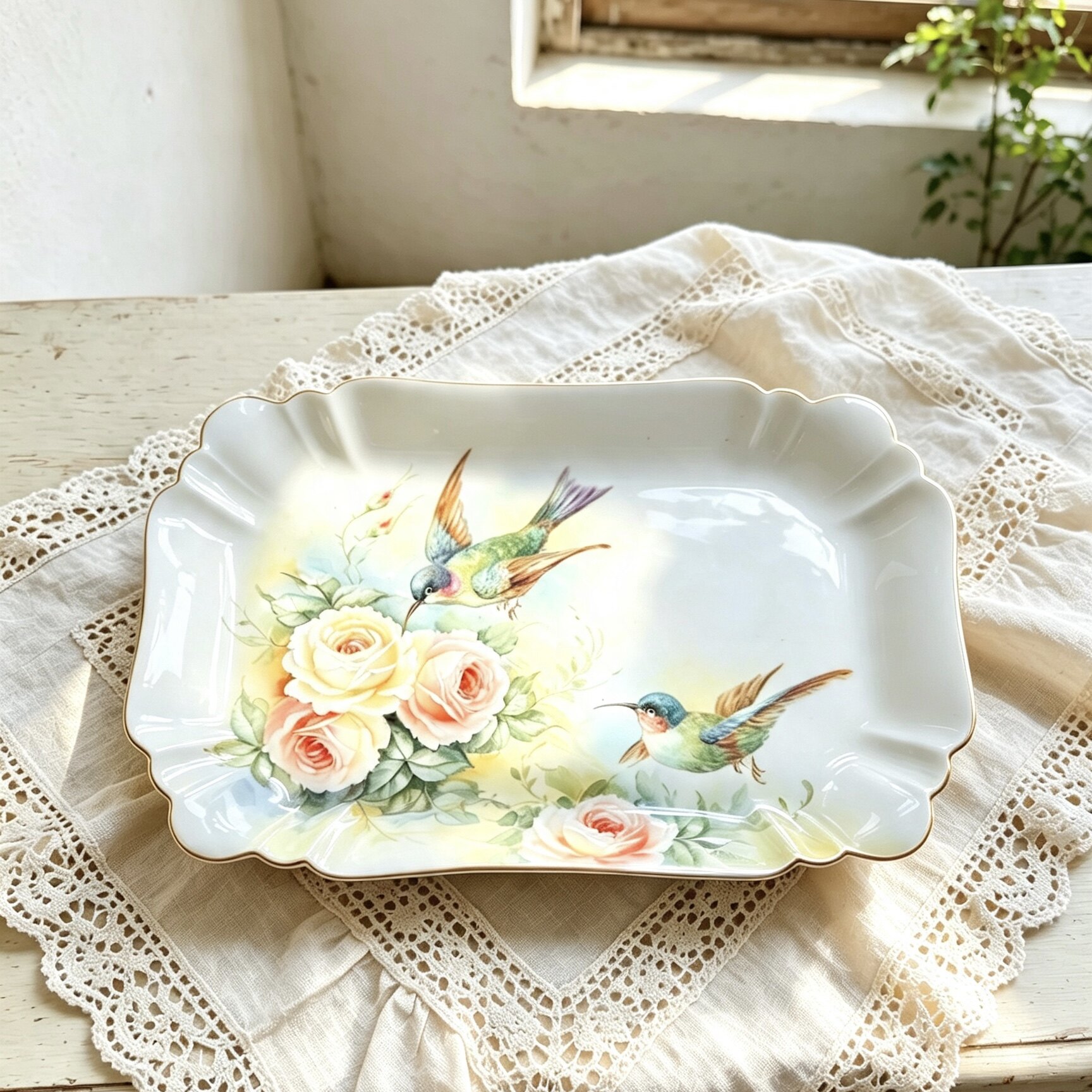 陶瓷手绘花鸟田园风挂盘