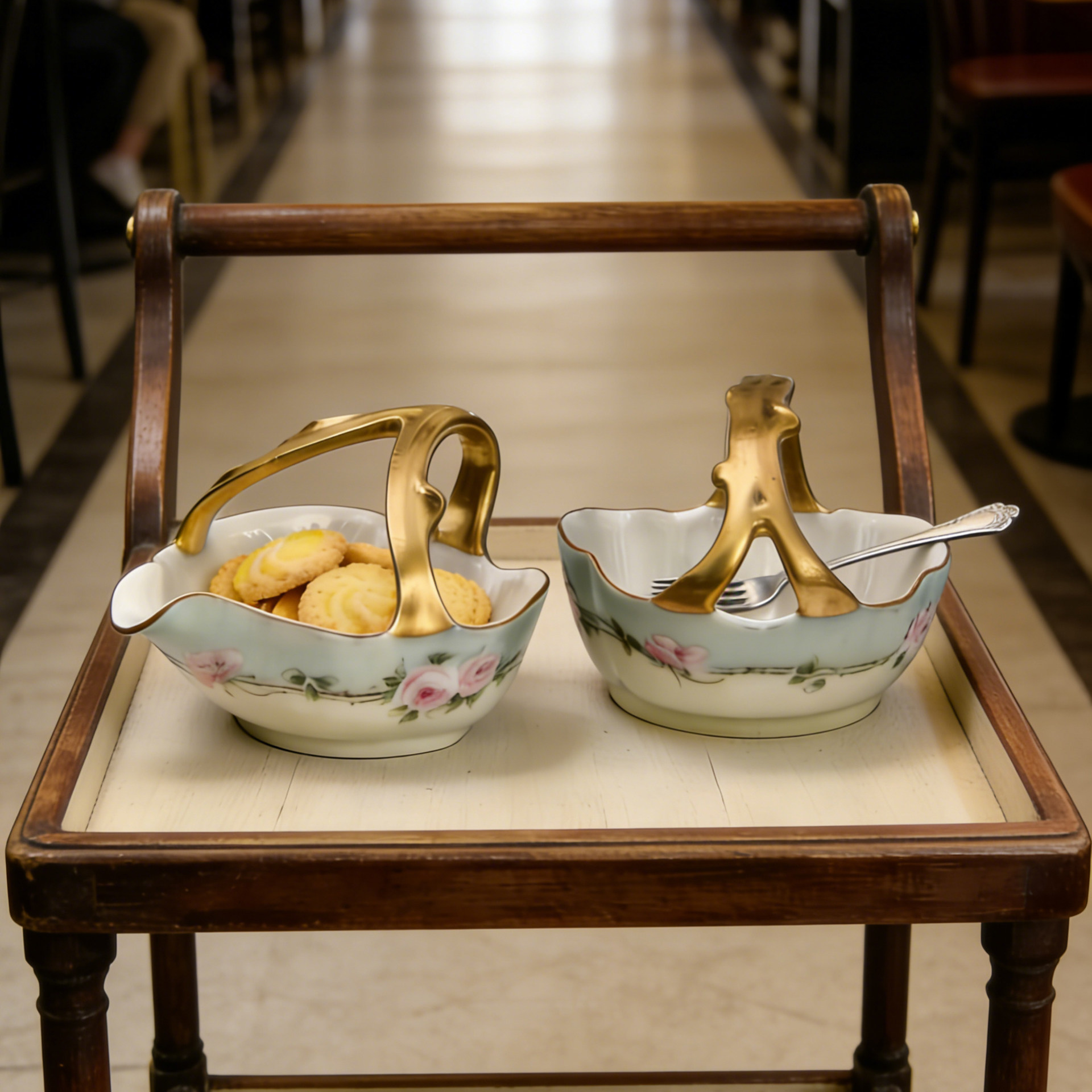 陶瓷糖缸奶壶ins田园风德国手绘花卉鎏金下午茶咖啡套装中古摆件