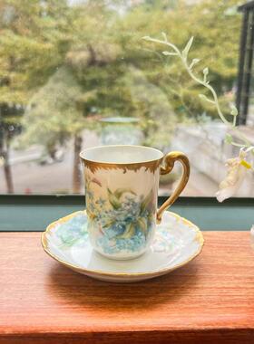 摩卡杯咖啡杯ins田园风Limoges陶瓷手绘花卉鎏金欧式下午茶具中古