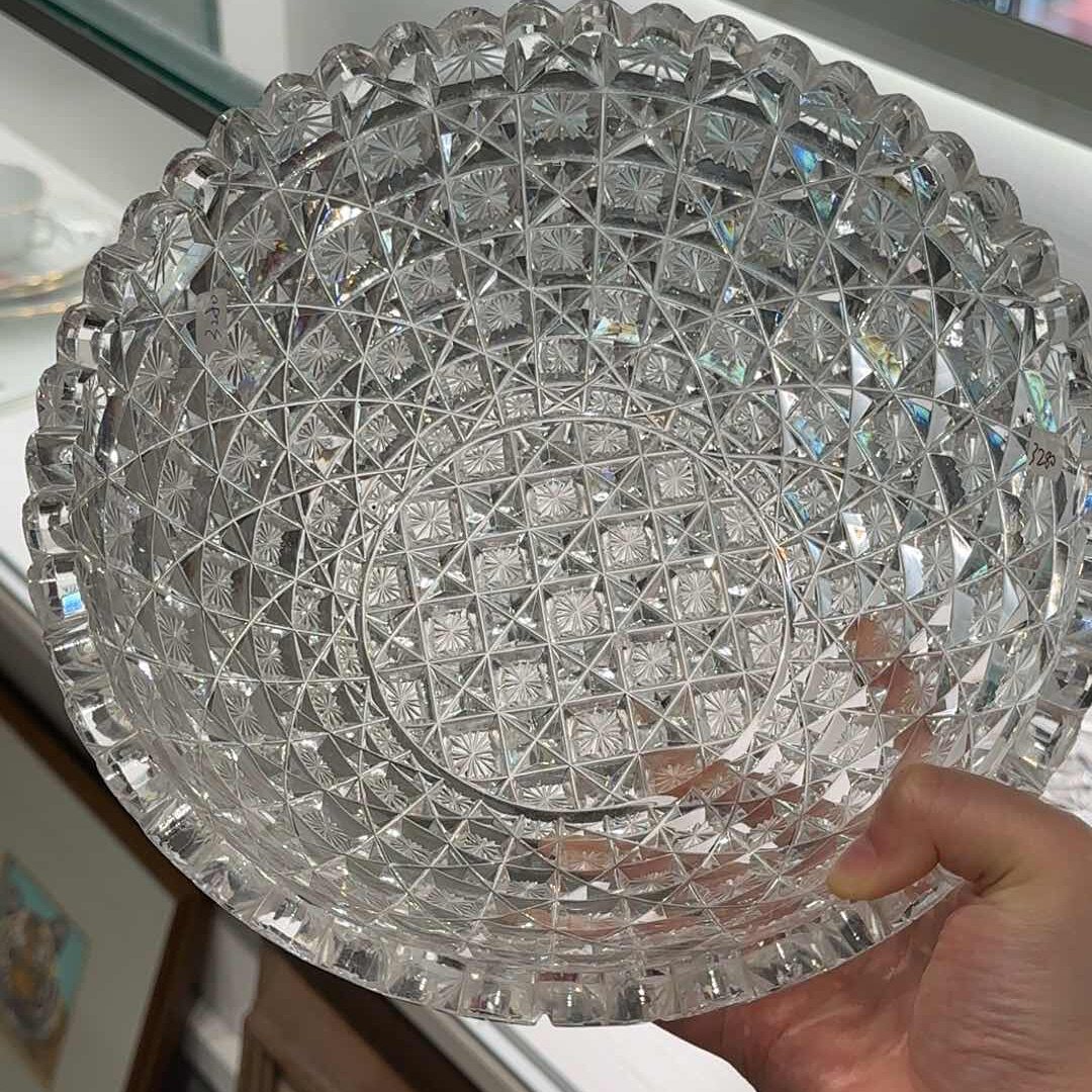 美辉品收藏级满刻花钻石刻纹水晶大果碗折后