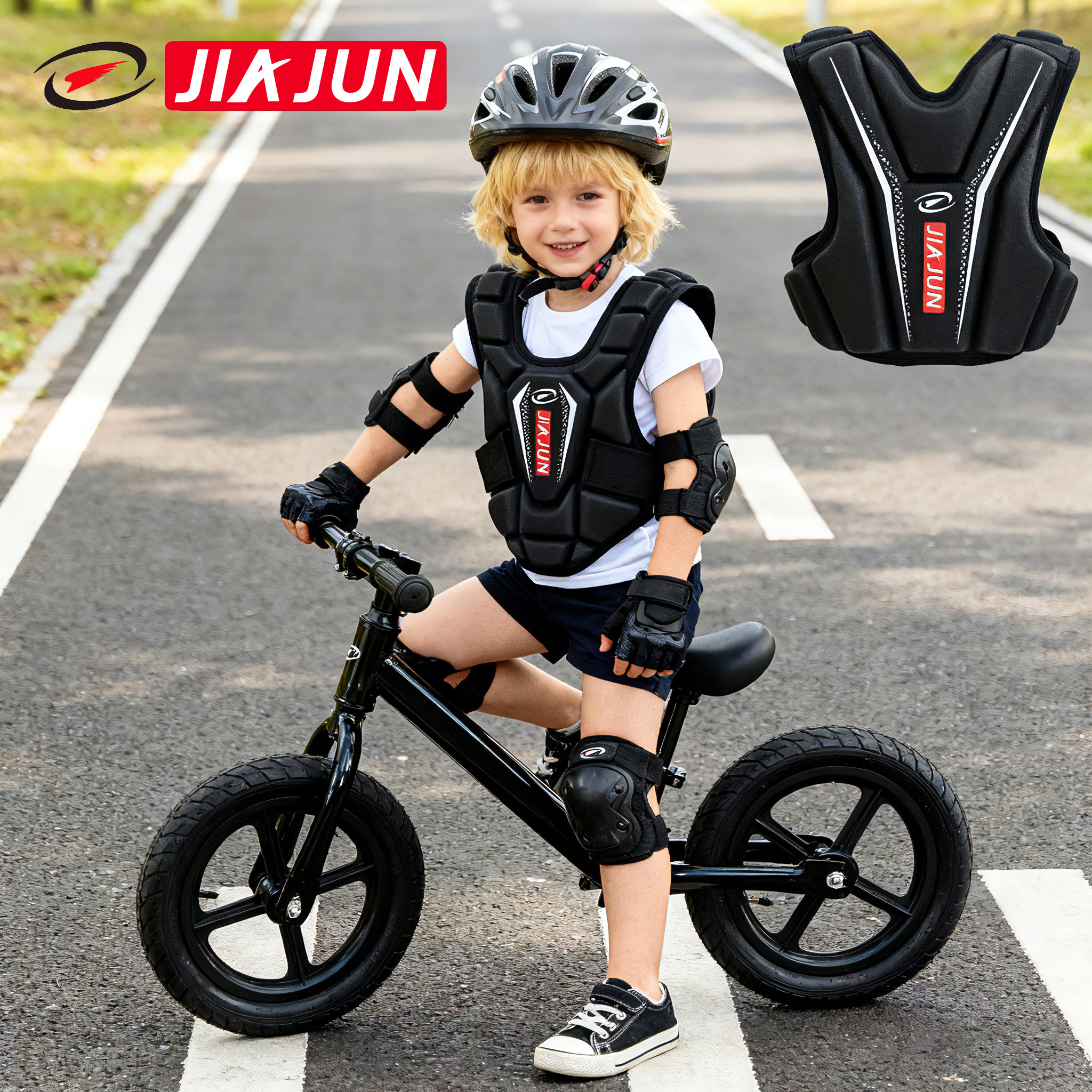 儿童骑行轻便护甲衣滑板轮滑平衡车防摔护胸护背护肩越野防护装备