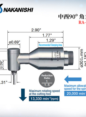 日本原装进口NAKANISHI中西90°角型主轴RA-151E RA-271E全新正品