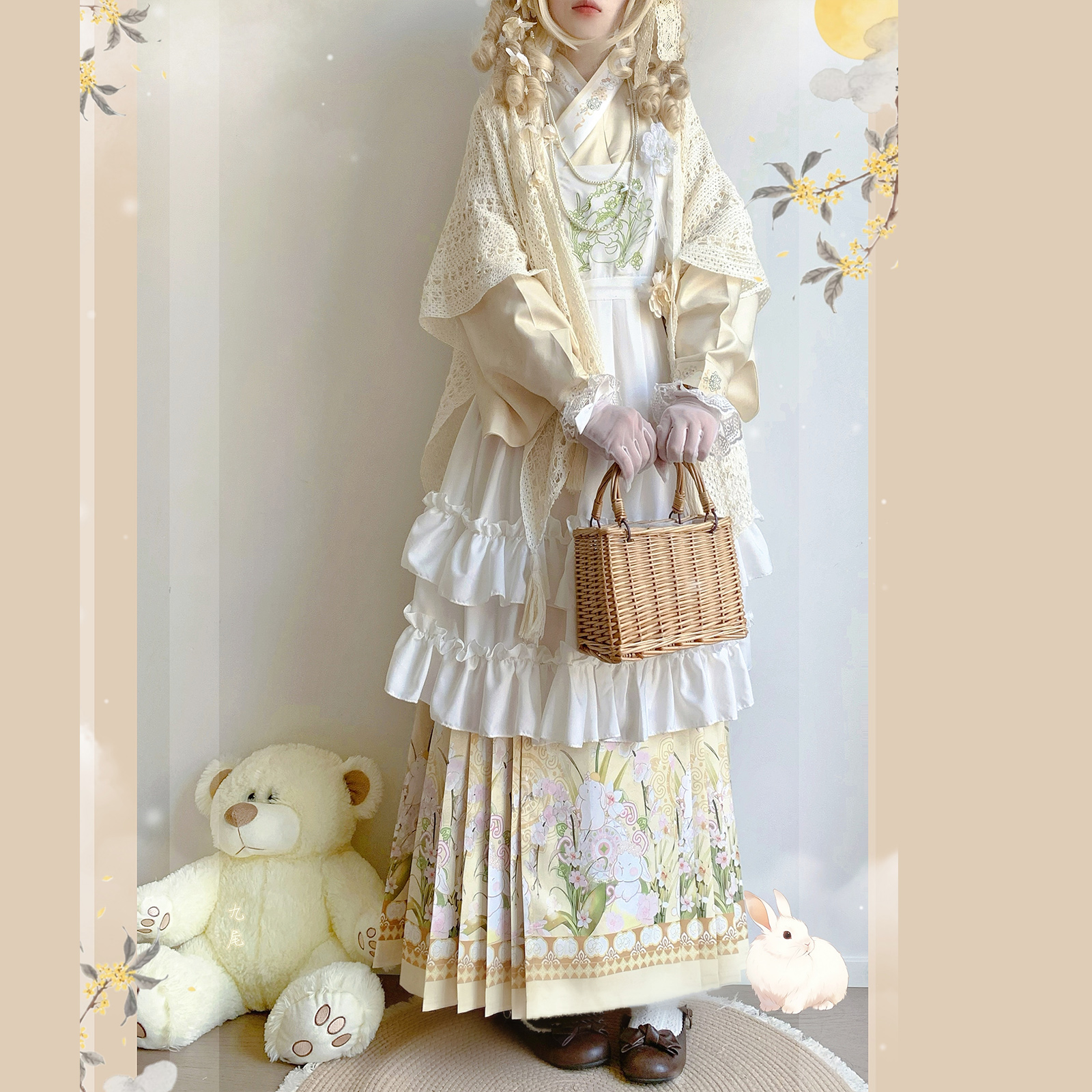 九尘原创【萌萌兔】汉洋折衷明制交领琵琶袖绣花罩裙洛丽塔秋冬