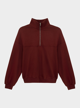 Miss couleur时尚休闲百搭运动上衣半拉链砖红色立领卫衣MC024