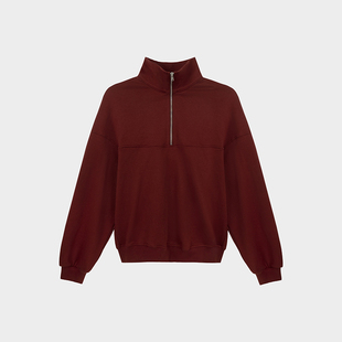 Miss couleur时尚休闲百搭运动上衣半拉链砖红色立领卫衣MC024
